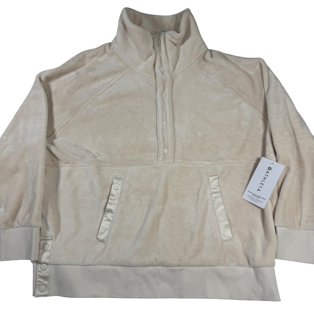 Athleta Recover Cozy Snap Front Sweatshirt Women 1X Chantilly Cream Pullover NEW - Picture 4 of 8
